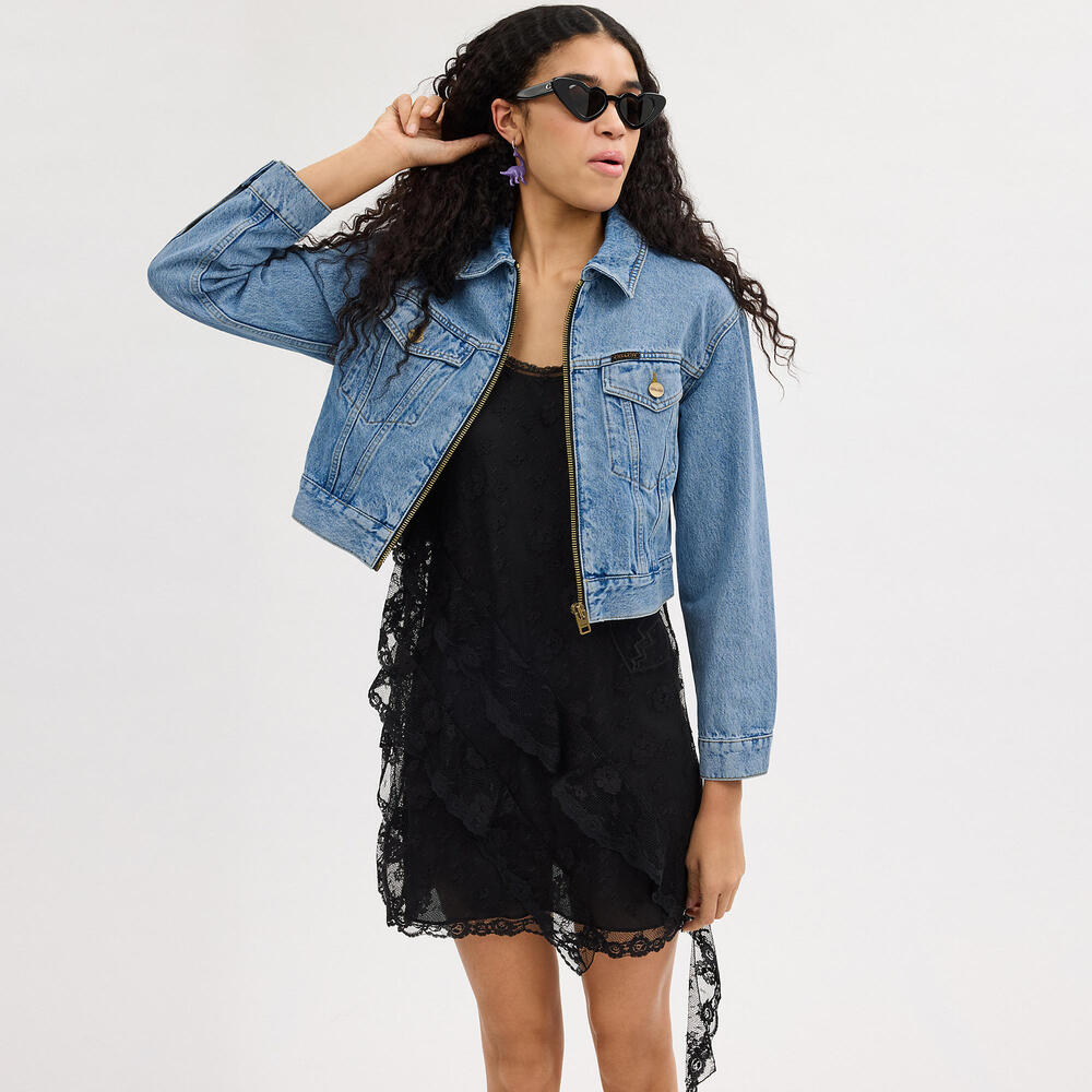 LIKE NEW AUTHENTIC COACH Denim Crop Jacket In Organic Cotton - Picture 4 of 10